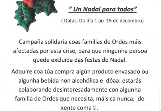 Servizos Sociais de Ordes pon en marcha a campaña ‘Un Nadal para todos’