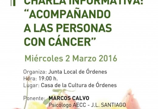 Charla ‘Acompañando a las personas con cáncer’,este mércores na casa da cultura de Ordes