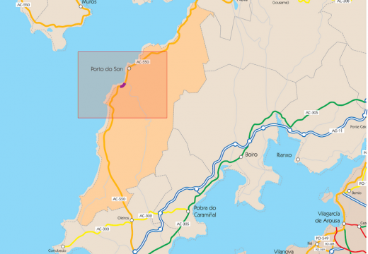 A Xunta inicia as obras de reconstrución dun muro da estrada AC-550 ao seu paso polo concello de Porto do Son