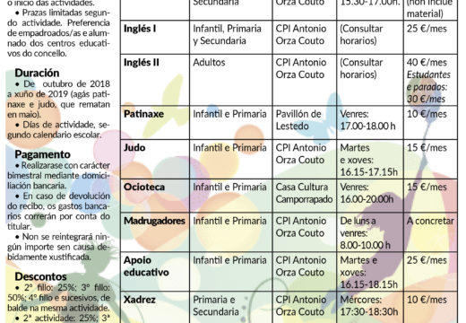 O Concello de Boqueixón abre as inscricións para as súas Escolas Culturais e Deportivas