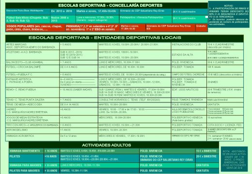 A Concellaría de Deportes da Pobra do Caramiñal organiza a programación deportiva para a tempada 2019-2020