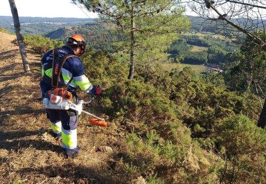 O alumnado do Obradoiro Dual de Emprego Ulla-Boqueixón-Touro-Vedra desbroza e limpa de maleza o cumio do Coto de San Sebastián, no Concello de Touro