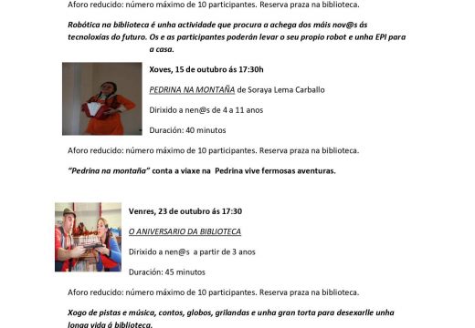 Actividades da biblioteca para o mes de outubro