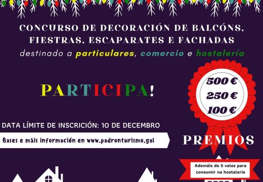 O Concello de Padrón arrinca a campaña de Nadal cun concurso de decoración de balcóns, escaparates e fachadas