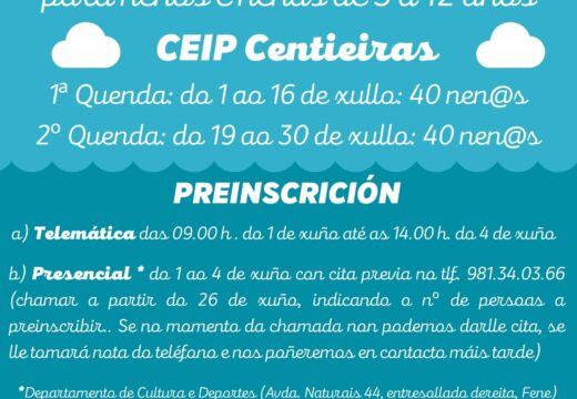 O vindeiro martes abre o prazo de preinscrición para “Un verán diferente” no Concello de Fene