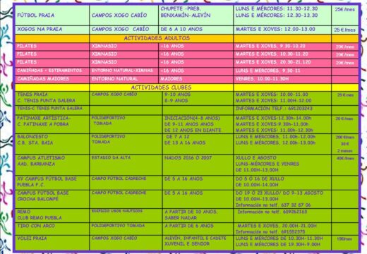 Aberto o prazo de inscrición para as actividades deportivas durante o verán de 2021