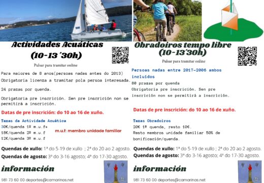 O Concello abre o prazo de preinscrición para as actividades deportivas de verán