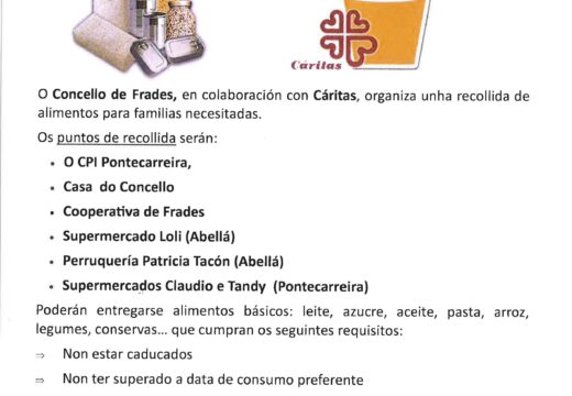 O Concello de Frades e Cáritas organizan a oitava campaña de Nadal para a recollida de alimentos para familias necesitadas