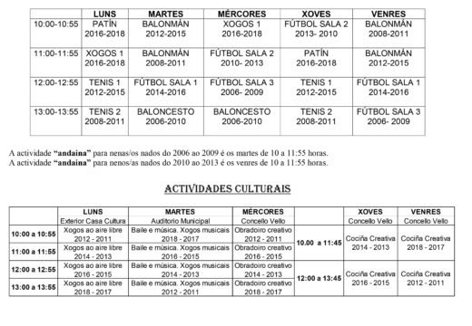 Aberta a inscrición para as actividades deportivas e culturais de verán en Cariño