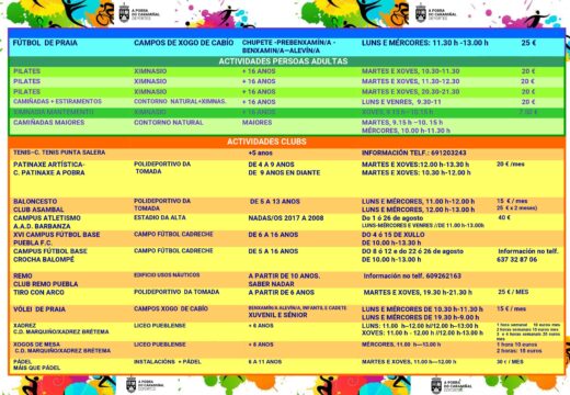 A Pobra abre no 15 de xuño o prazo de inscrición nas actividades deportivas do verán neste 2022