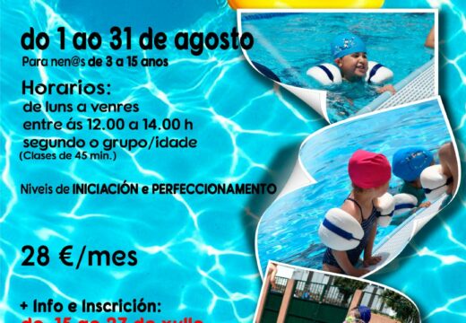 Xa está aberto o prazo para inscribirse nos cursos de natación do mes de agosto