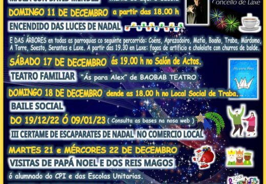 Laxe presenta a súa programación de Nadal con actividades para todos os públicos e cun acendido de luces polas parroquias