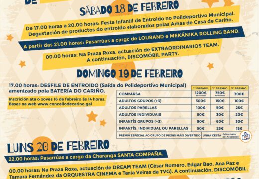 Festa, música, desfiles e teatro rueiro para celebrar o Entroido 2023 en Cariño