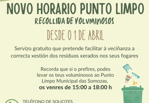 O Punto Limpo das Somozas implanta desde o 1 de abril un novo horario para a recollida de voluminosos