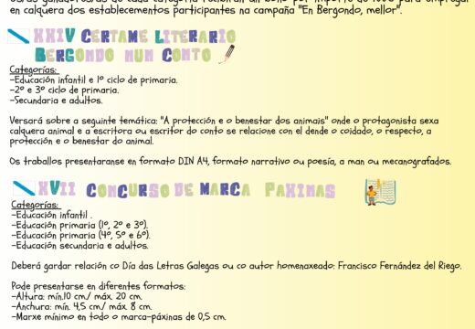 Aberto o prazo para presentar os traballos ao XXIV ‘Bergondo nun conto’, ao XVII Concurso de Marcapáxinas e ao II Concurso de vídeo