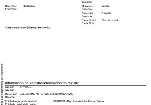 O Concello de Cerdido confirma que “si se presentaron alegacións á autorización administrativa previa do proxecto eólico Badulaque”