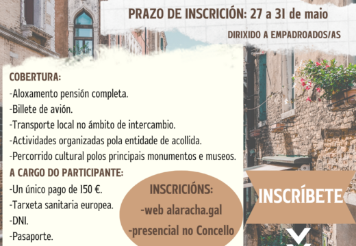 O concello oferta once prazas para participar nun programa de intercambio xuvenil en Venecia