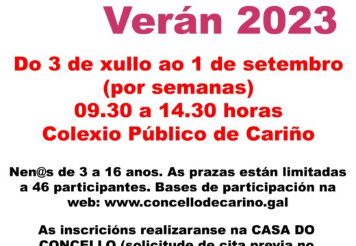 Cariño abre o prazo para inscribirse nos campamentos urbanos de conciliación para este verán