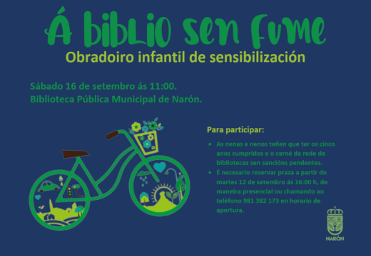 O Concello programa o obradoiro infantil “Á Biblio sen fume” con motivo do Día Mundial sen coche