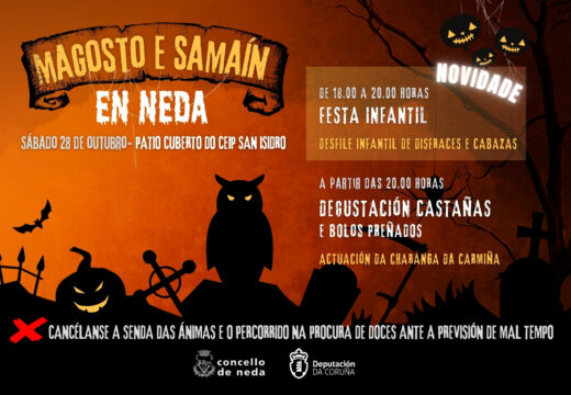 Neda cancela pola previsión de mal tempo a “Senda das Ánimas” e organiza unha festa infantil de samaín