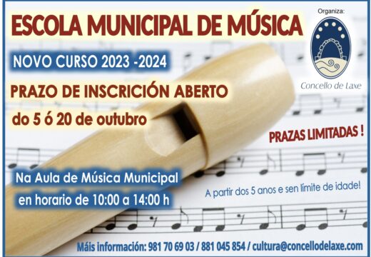 A Escola Municipal de Música abre o prazo de inscrición para o curso 23/24