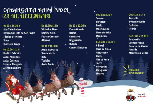 A cabalgata de Papá Noel de Neda volverá contar cun percorrido amplo para chegar aos nenos e nenas de todo o municipio