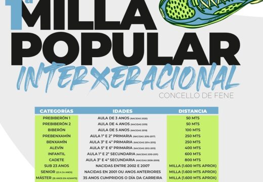 O Concello de Fene abre o prazo de inscrición para a I Milla Popular Interxeracional que sustitúe á tradicional proba escolar