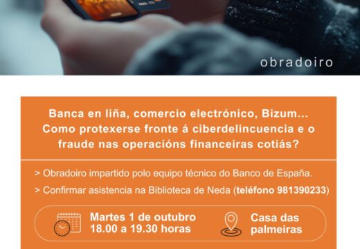 Neda acollerá un taller de detección e prevención de fraudes frecuentes en operacións bancarias online