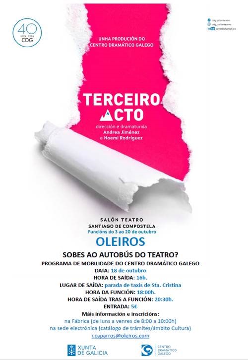 O Concello organiza unha saída ao Salón Teatro de Santiago convidados polo Centro Dramático Galego para asistir á función “Terceiro acto”