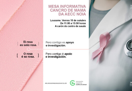 Lousame acollerá mañá venres unha mesa informativa sobre o cancro de mama dinamizada pola delegación en Noia da AECC