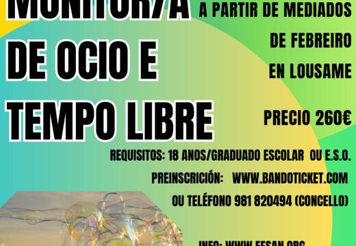 O Concello de Lousame organiza un curso de monitor/a de ocio e tempo libre de 350 horas lectivas homologado pola Xunta de Galicia