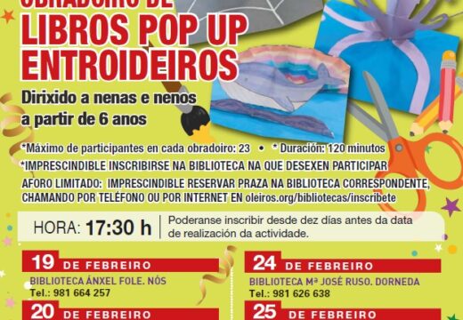 As bibliotecas públicas municipais de Oleiros celebran o Entroido con obradoiros de creación de de libros pop up