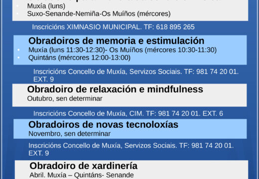 O Concello de Muxía abre as inscricións para o programa Actíva-T 2025 con novas actividades