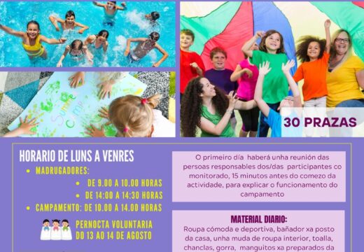 O venres 20 de xuño abre o prazo de solicitude de cita para inscribirse no Campamento Lúdico-Deportivo do Concello de Fene