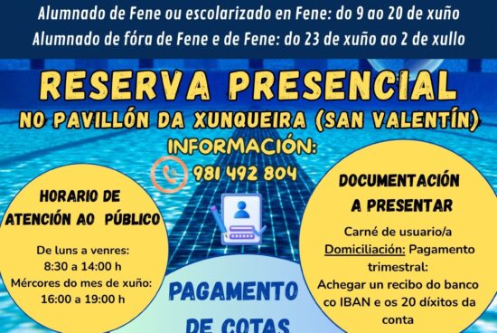 Reserva de prazas para as escolas culturais e deportivas municipais do Concello de Fene 2025-26
