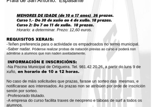 Ortigueira ofrece cursos de iniciación ao surf na praia de San Antonio
