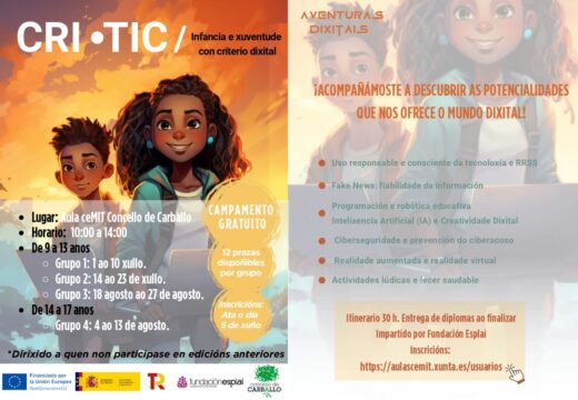 Estudantes de 9 a 17 anos poderán mellorar as súas competencias dixitais en catro campamentos de verán. Últimas prazas!