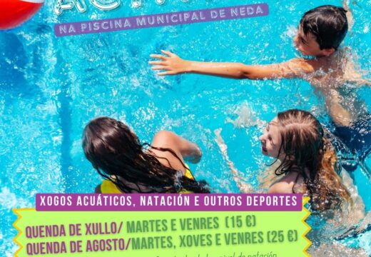 Neda impulsa “Mañás activas”, un programa con xogos acuáticos e natación para o público infantil na piscina