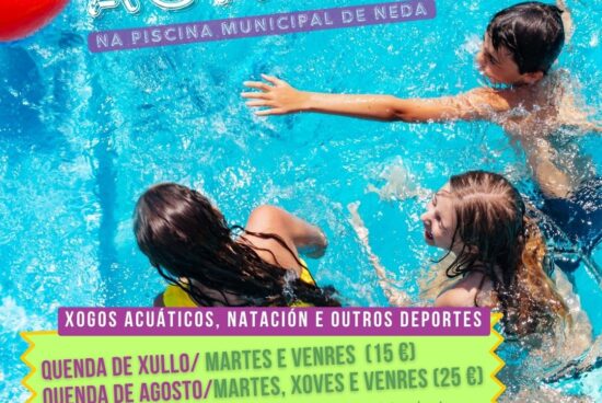 Neda impulsa “Mañás activas”, un programa con xogos acuáticos e natación para o público infantil na piscina
