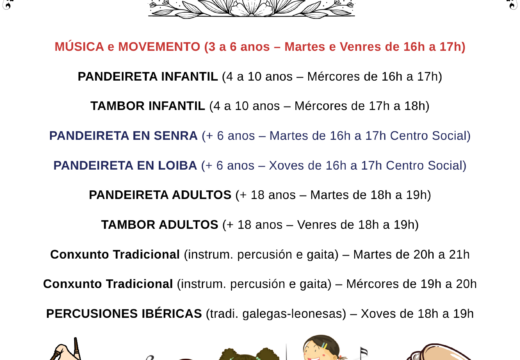 A Escola de Música Municipal de Ortigueira abre o prazo de inscrición para 10 obradoiros con 150 prazas