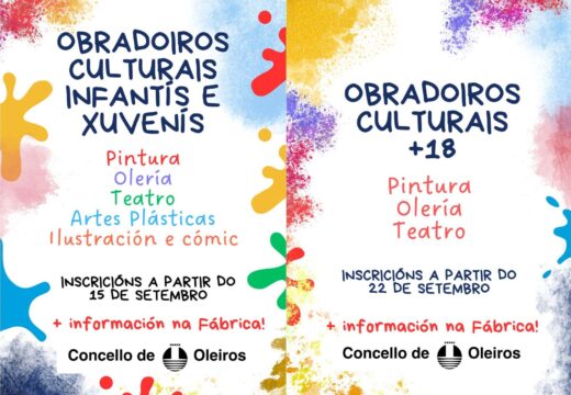 O 15 de setembro abre o prazo de inscrición para as actividades culturais 2025/2026 organizadas polo Concello de Oleiros