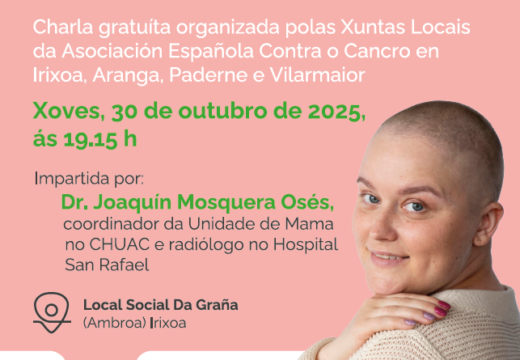 A Asociación Española Contra o Cancro afonda na importancia do cribado de mama cunha charla do Dr. Mosquera en Irixoa