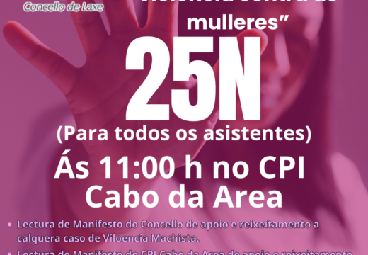 Laxe conmemora o 25N cun acto aberto no CPI Cabo da Area en defensa da igualdade e contra a violencia machista