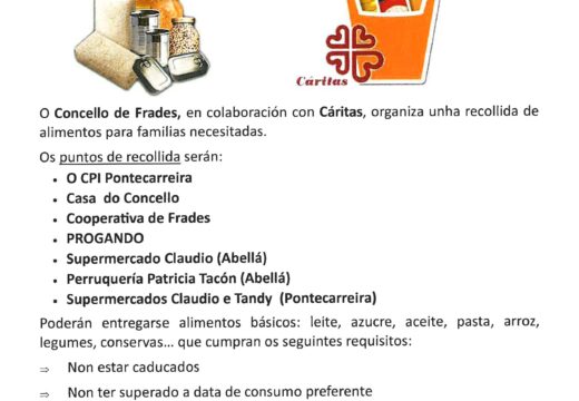 O Concello de Frades abre mañá venres a campaña de Nadal de recollida de alimentos para familias necesitadas