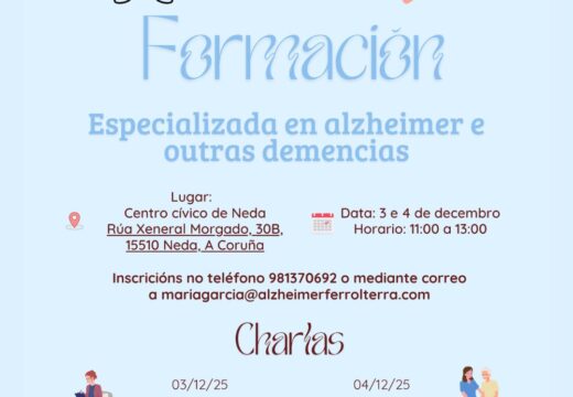 Neda abre inscricións nun cursiño para persoas que coidan de familiares con alzhéimer e outras demencias