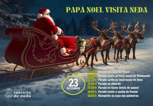 Papá Noel protagonizará este martes sete encontros cos nenos e nenas en distintas zonas de Neda