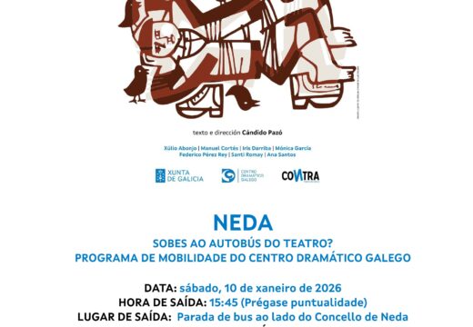 Neda subirase ao bus do teatro para desfrutar en Santiago da nova versión de “Memorias dun neno labrego”