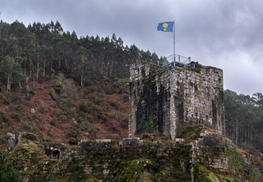 O estandarte do Reino de Galicia ondea na torre do castelo de Naraío