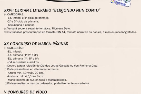Bergondo celebra o Día das Letras Galegas con concursos literarios, creativos e audiovisuais