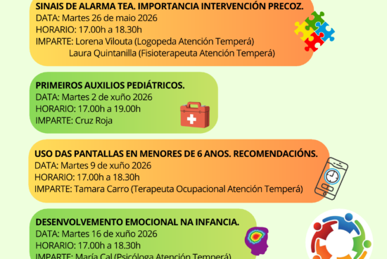 As xornadas formativas para familias dende o Servizo de Atención Temperá regresan a finais de maio e xuño